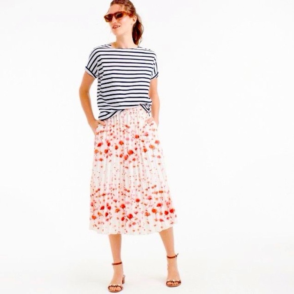 J Crew Pleated Midi Skirt in Flamingo Print size 14
